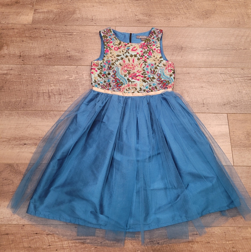 Floral Embroidered Tulle Overlay Dress